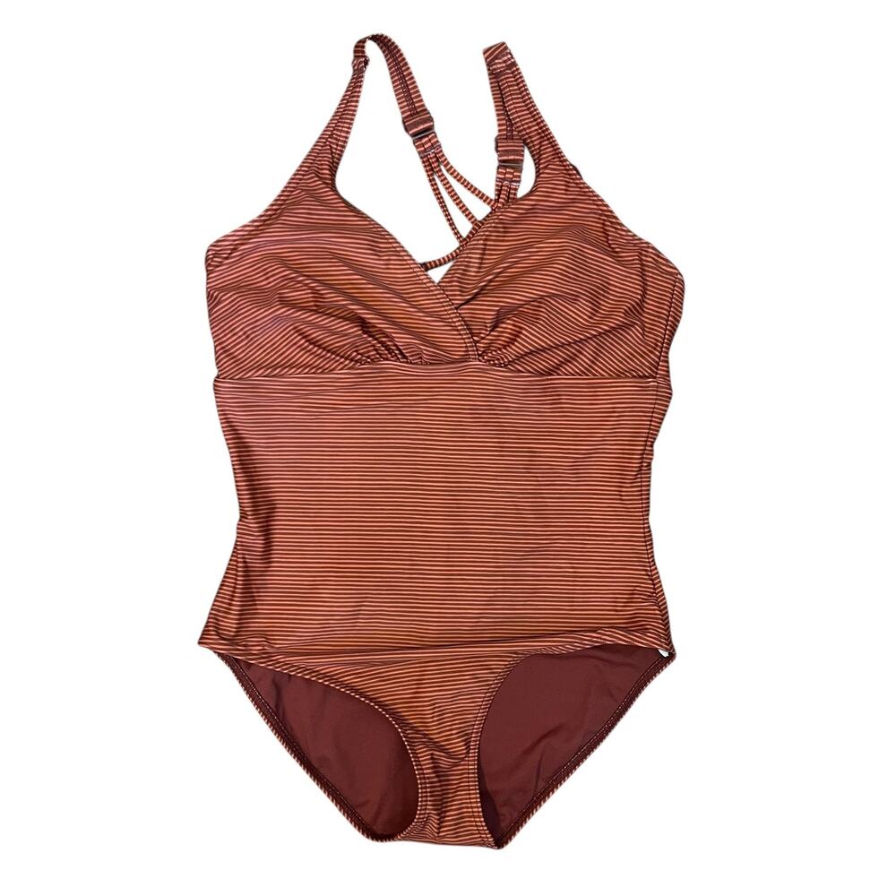 prAna Kayana D-Cup Swim One Piece Swimsuit Crossback Stripe Orange Size 36D/M